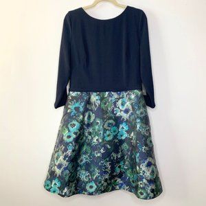NWT THEIA COUTURE Blue Floral Silk Tea Length Gown Sz 16‎